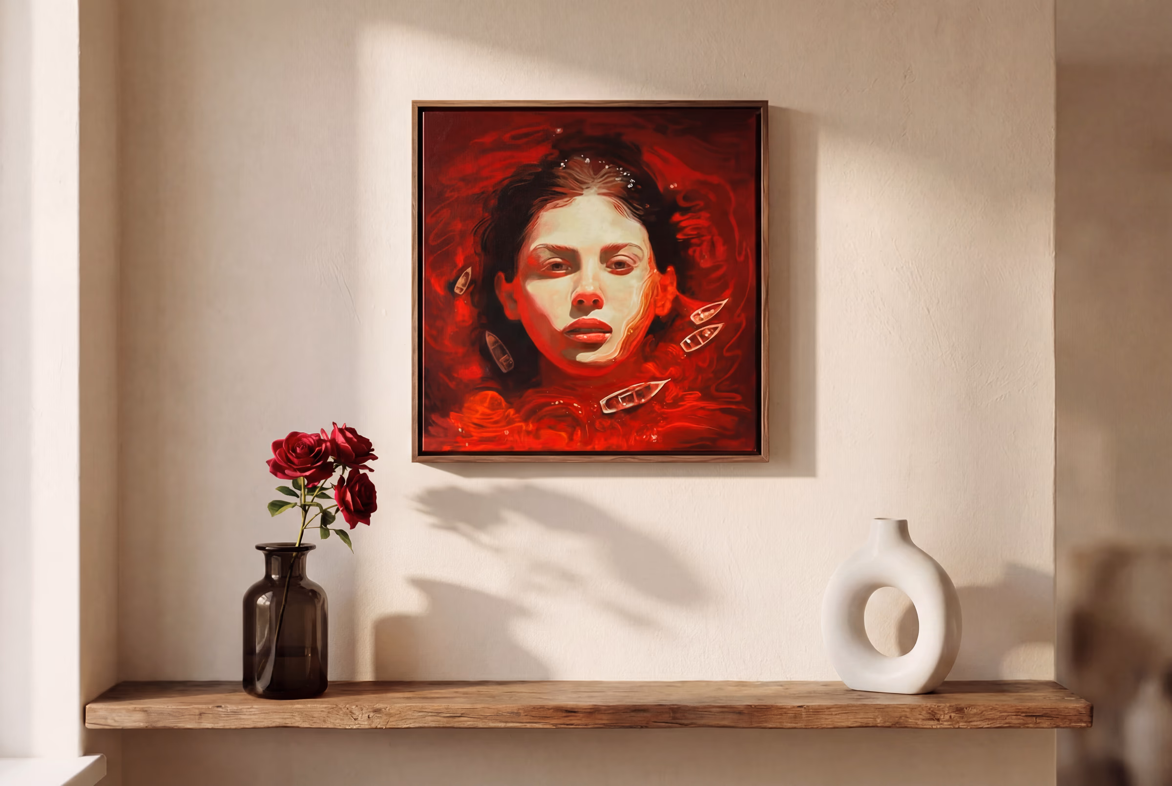 Oil painting 60x60cm — red rose still life